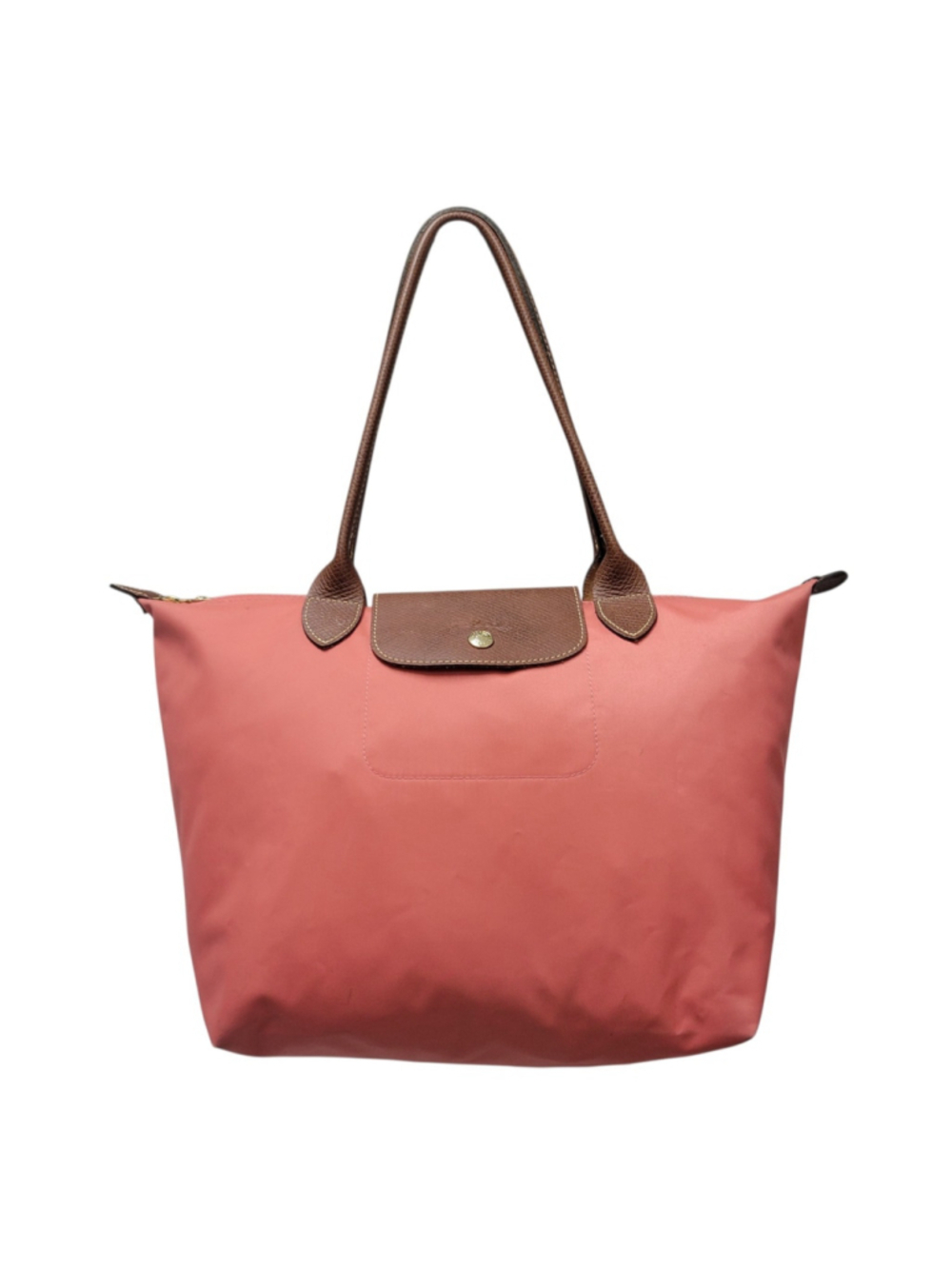 LONGCHAMP Women's Gray Pliage Medium Leather Trim Double Top Handle Satchel Bag